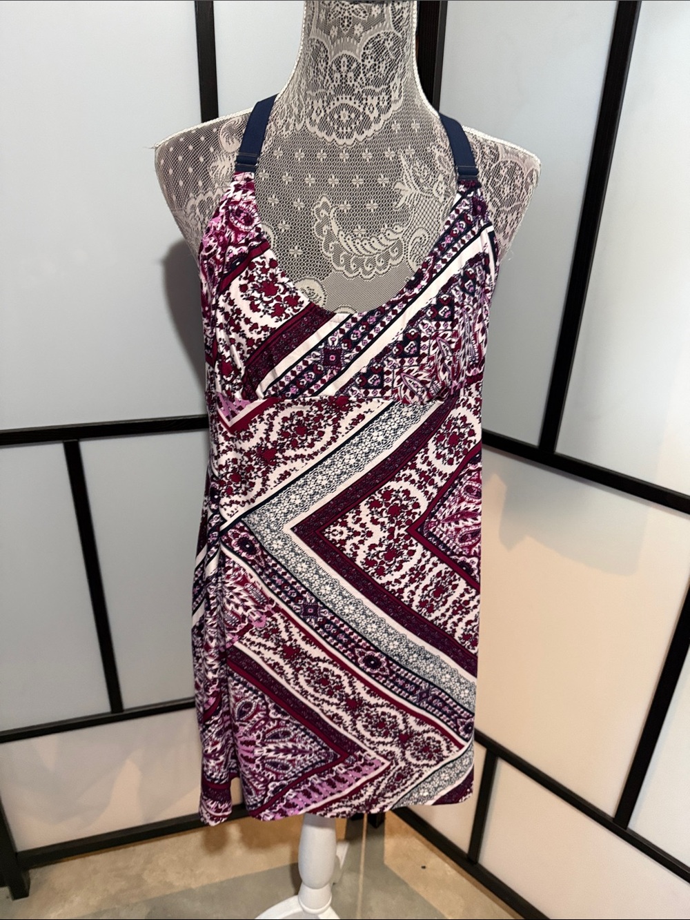 Secret Treasures Burgundy, Purple  & Navy Printed Chemise